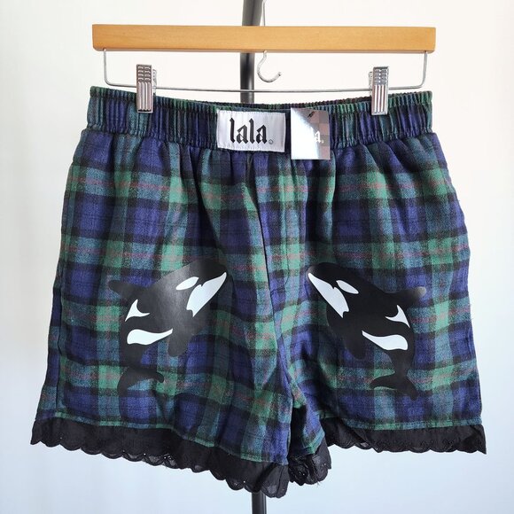 NWT Dressed in LALA Grunge Princess Orca Baby Flannel Boxer Shorts in Size M - Picture 1 of 9